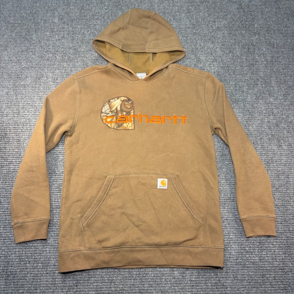 Carhartt Kids XL 18-20 Brown Camo Logo Hoodie Fleece Sweatshirt RN 13706